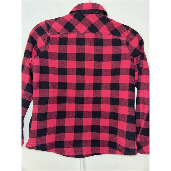 Wms Orvis S Fleece-Lined Flannel Plaid Shacket Shirt Jacket Red/Black Snap Up - Picture 4 of 16